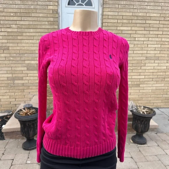 Ralph Lauren Hot Pink Cable-Knit Crewneck Sweater size S - Picture 2 of 8